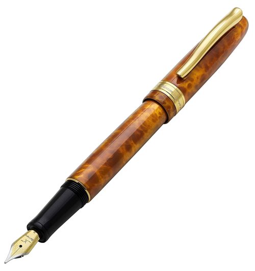 Xezo Phantom Fountain Pen, Medium Nib. Autumn Brown Enamel with 18 Karat Gold Plating. Hand-Enameled, Limited Edition, Serialized. No Two Alike
