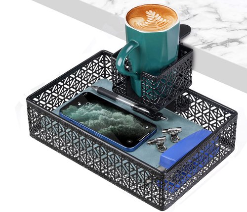 Aurynns Black Modern Under Desk Drawer Organizer Clip-on Cup Holder & Phone Holder