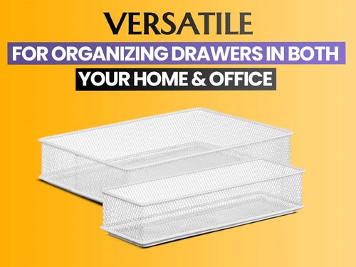 YBM HOME White Mesh Desk Drawer Organizer Tray for Home and Office - Multipurpose Storage Holder