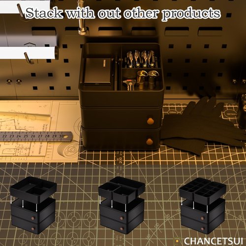CHANCETSUI Black desk organizer for men: Multi function countertop container for gaming desk, workstation, bathroom storage, square storage box for black aesthetic