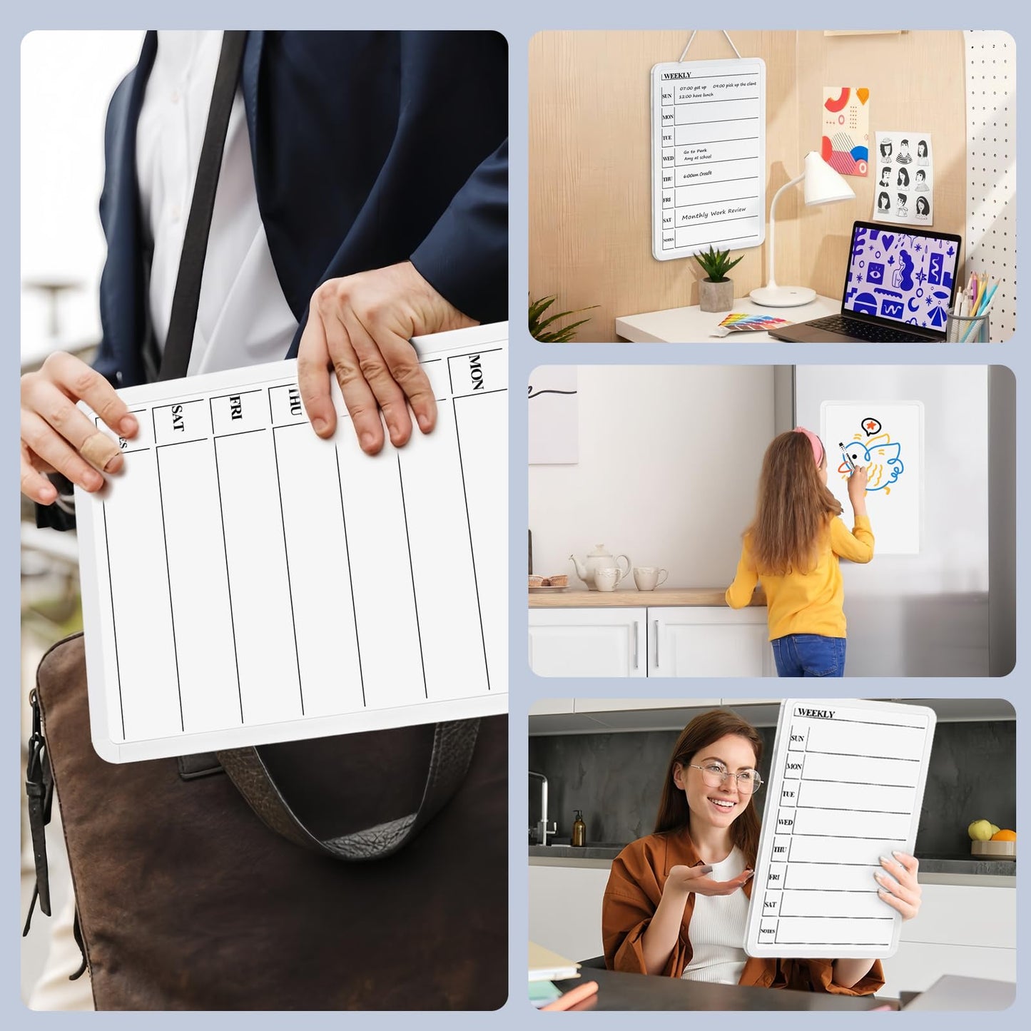 Lumspax Weekly Whiteboard Calendar for Wall, Small 11" x 17" Planning Board with Plastic Frame, Hanging Dry Erase Calendar for Kitchen Planner, Home, Office