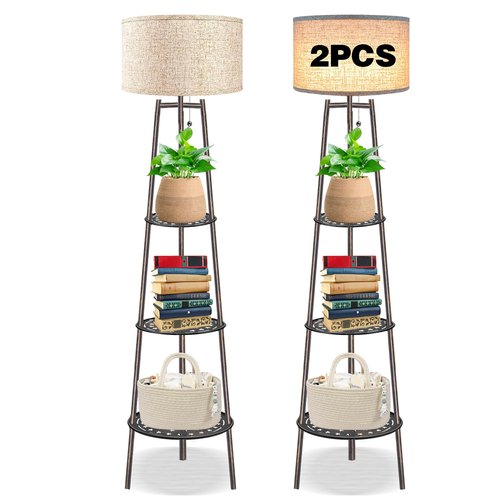ZQQLITE 2 Pack Bronze Floor Lamp with Shelves for Living Room， Standing Lamp，Tall Lamp， Amparas Elegantes para Sala with Linen Shade，Modern Floor Lamp for Living Room，Bedroom or Office（Bronze ）