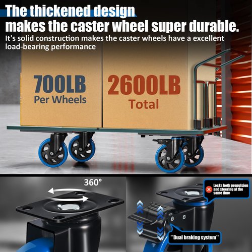 5 Inch Locking Casters Set of 4 Heavy Duty,Industrial Outdoor Caster Wheels Heavy Duty Load 2600lb,Swivel Caster Wheels for Furniture,Cart and Workbench.