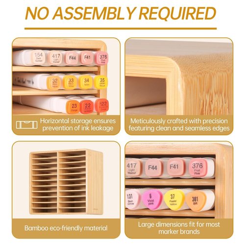 walowalo Marker Organizer Hold 176 Markers Birthday Gifts Bamboo Pen Holder Art Supply Pencil Storage Organizer with 22 Compartments All-in-One Marker Storage for Home Office Desk Classroom