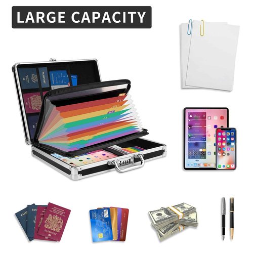 Pechor Clipboard with Storage Combination Lock Briefcase with Accordion File Folder Heavy Duty Metal Document Box Organizer, Storage Clipboards Maximum Security for Home, Bussiness Trip