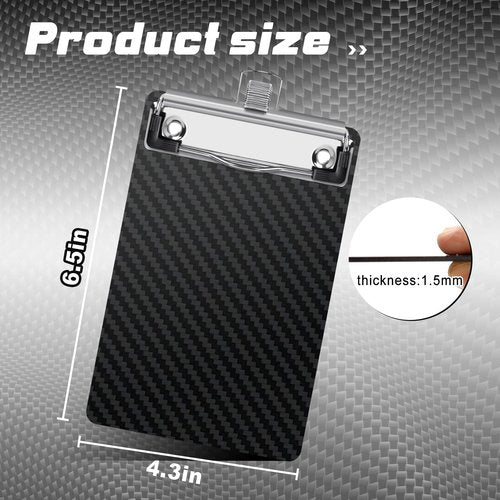 SBYURE Carbon Fiber Pocket Clipboard,A6 Size Black Clipboard Reinforced with Pen Clip & Hanging Loop Durable Small Clip Board for Outdoor, Office, Gifts(4.3x6.5 in)