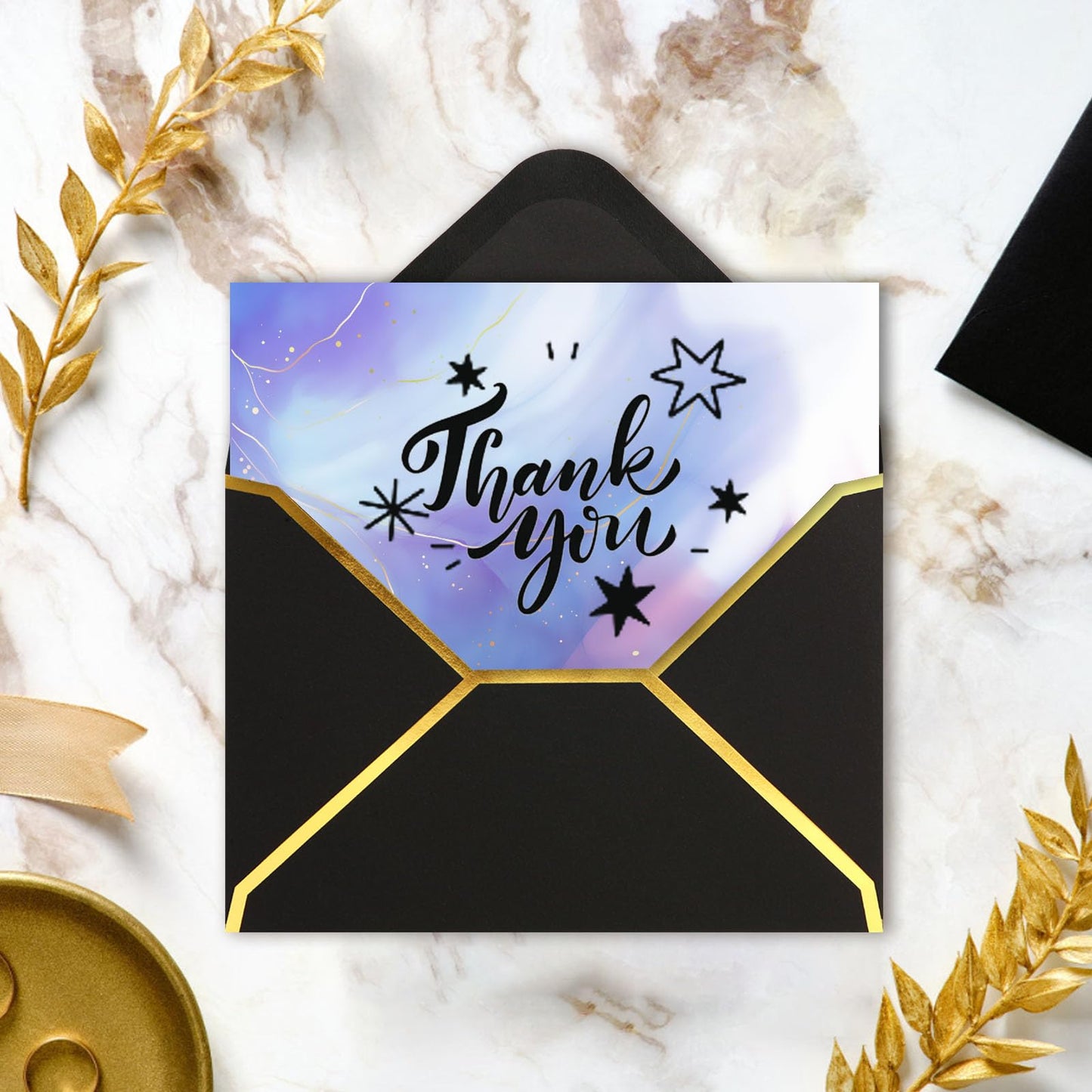 (50 Pack 5x7 Inch) Black Envelopes for Invitations with Gold Border, Self Adhesive A7 Envelopes with V-Flap, Great for Graduation, Invitation, Baby Shower, Wedding and RSVP Cards
