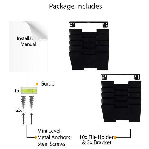 Wallniture Lisbon 10-Tier Wall Mounted File Holder and Desk Organizer, Metal Black Office Organization and Storage Rack
