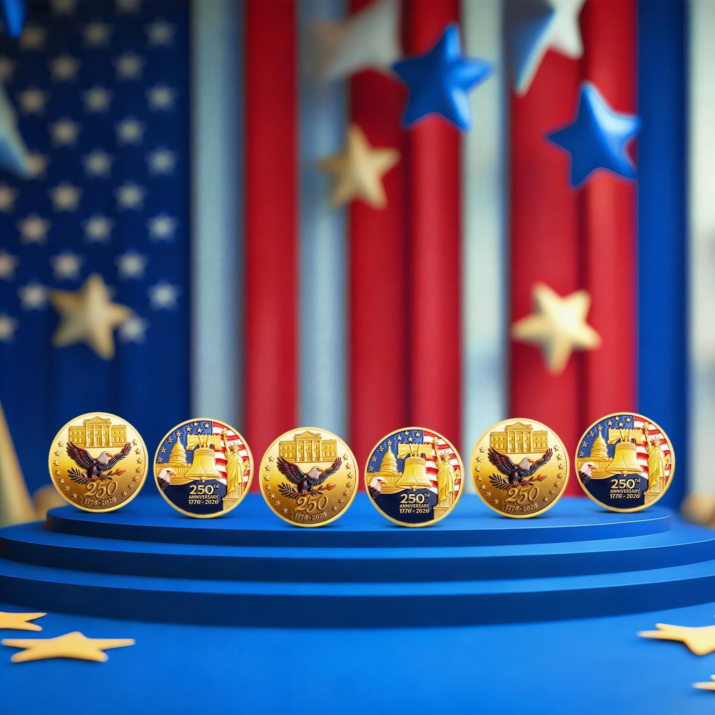Highergo 250th Anniversary Commemorative Coins USA Eagle and Patriotic Symbols Collectible 250 Year Merchandise for Celebration Display Collectors Challenge Coin Gift(20 Pcs,Style 1)