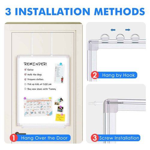Magnetic Dry Erase Board for Doors, 36x24 Inch Whiteboard with Adjustable Long Arm Hook Mount - Easy to Install, Portable Hanging White Board for Home, Dorm Room, Office Cubicle & Small Spaces