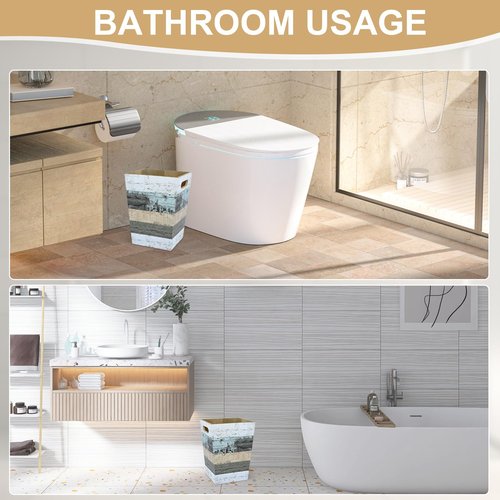 CMINAUS 2 Pack 1.5/2.5 Gallons Wood Trash Can Set Rustic Style Wastebasket with Handles Farmhouse Rectangular Garbage Can Waste Basket Small Trash Bin for Bedroom, Bathroom, Kitchen, Office