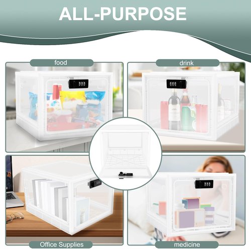 Lockable Storage Box, Medication Lock Box, Lock Boxes for Personal Items, 3.6 Gallon Capacity Phone Lock Box, Portable Lockable Storage Bin, Refrigerator Food Safe Locking Box (Clear)
