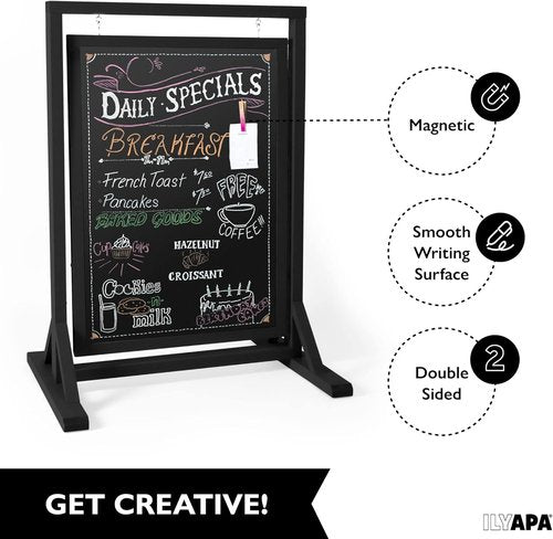 Ilyapa Rustic Double-Sided Chalkboard Sign - Black Magnetic A-Frame Menu Board for Sidewalks