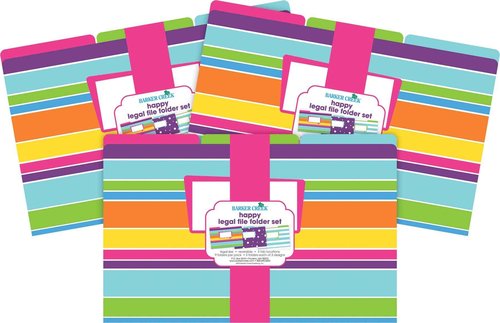 Barker Creek Legal File Folders Pack of 27, Happy, Multicolor, 27 Legal Size File Folders in Three Colorful Patterns, 1/3 Tabbed, Home, School and Office Supplies (3569)