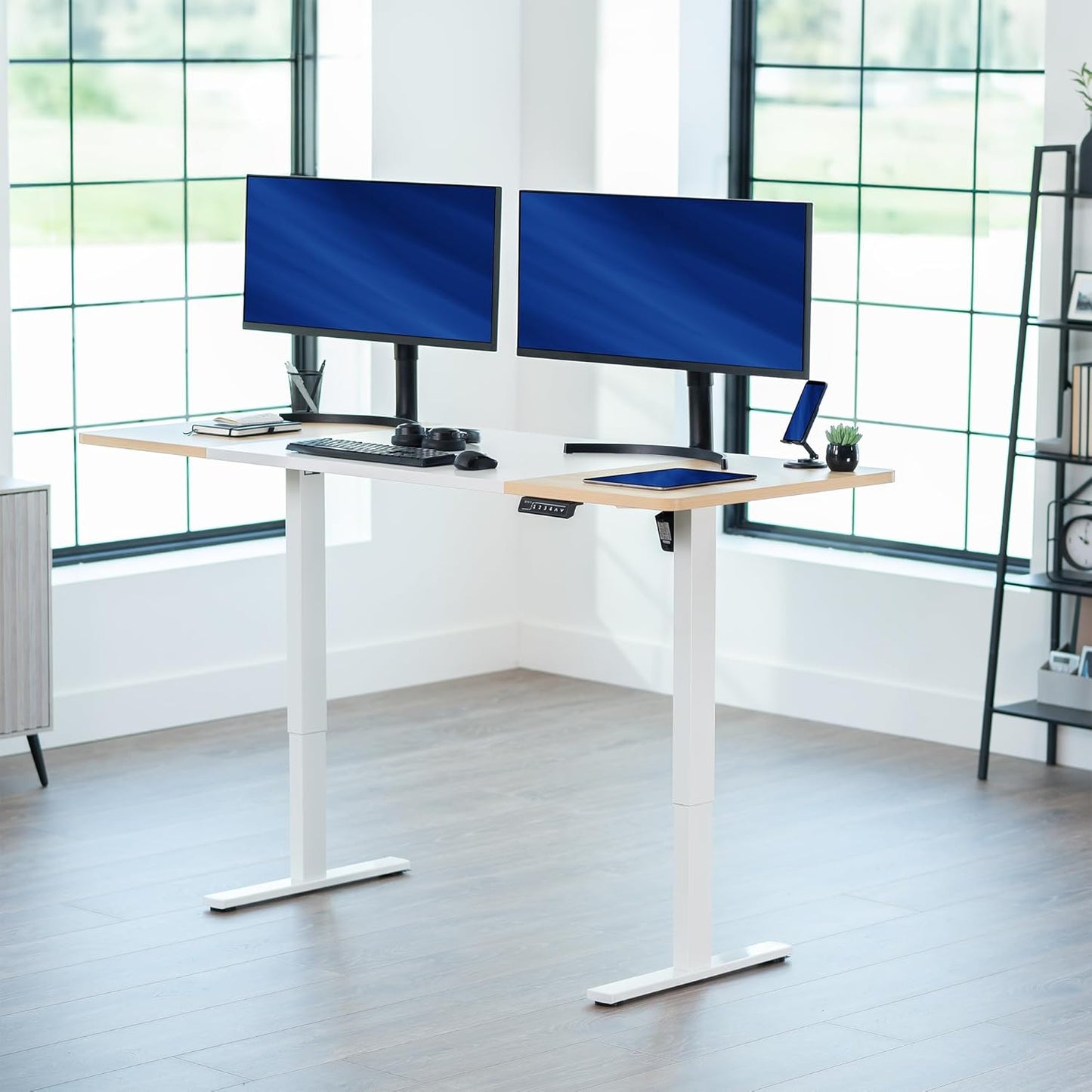 VIVO Electric Standing Desk - Memory Height Adjustment, 71 x 30 in, 220 lbs Capacity, White & Light Wood Top