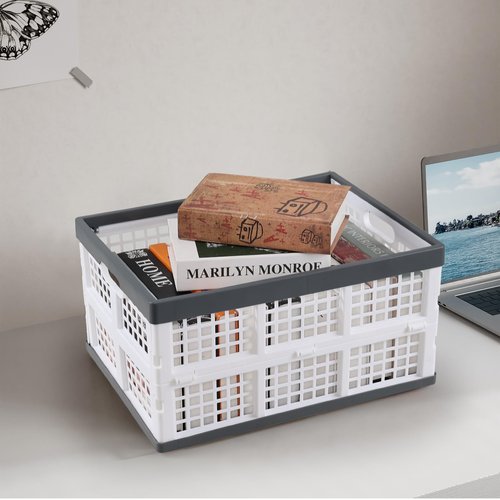Sadstory 34 L Folding Plastic Storage Crates, Collapsible Storage Crate, 4 Packs
