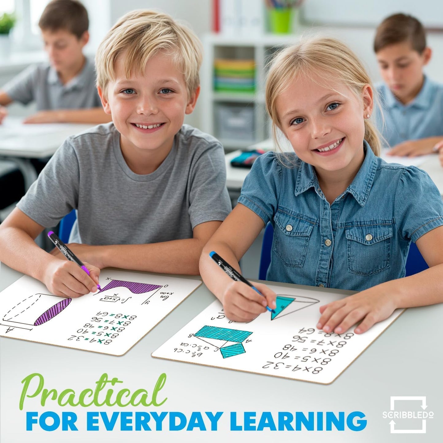 Scribbledo 24 Pack Dry Erase Lap Boards for Students, 9x12 Double Sided Mini Whiteboards, Classroom Whiteboard Set with 24 Erasers, Student White Boards for Teachers, Kids, School Supplies