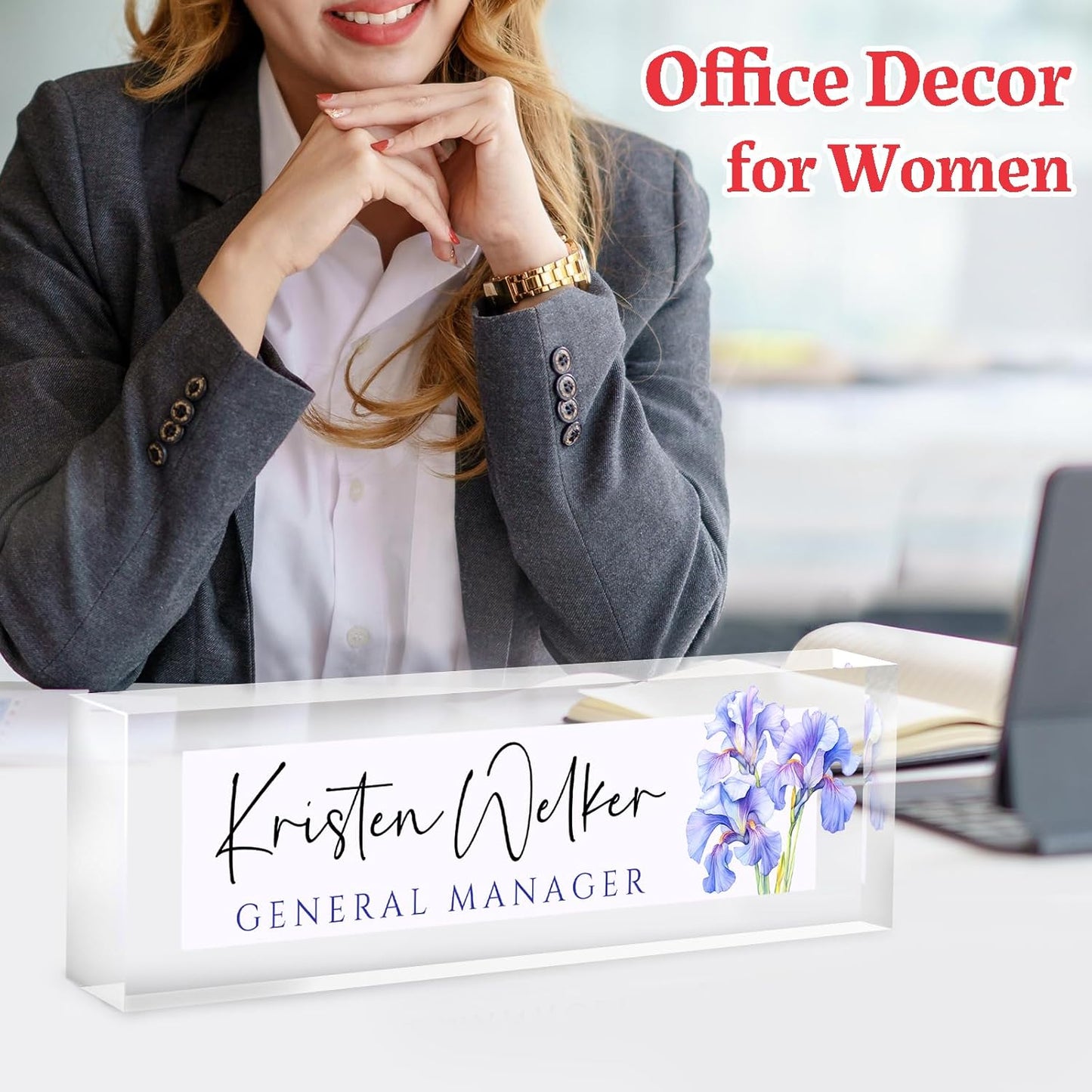 Skiennix Personalized Desk Name Plate - Custom Office Decor Gift for Teachers & Coworkers | Purple Orchids