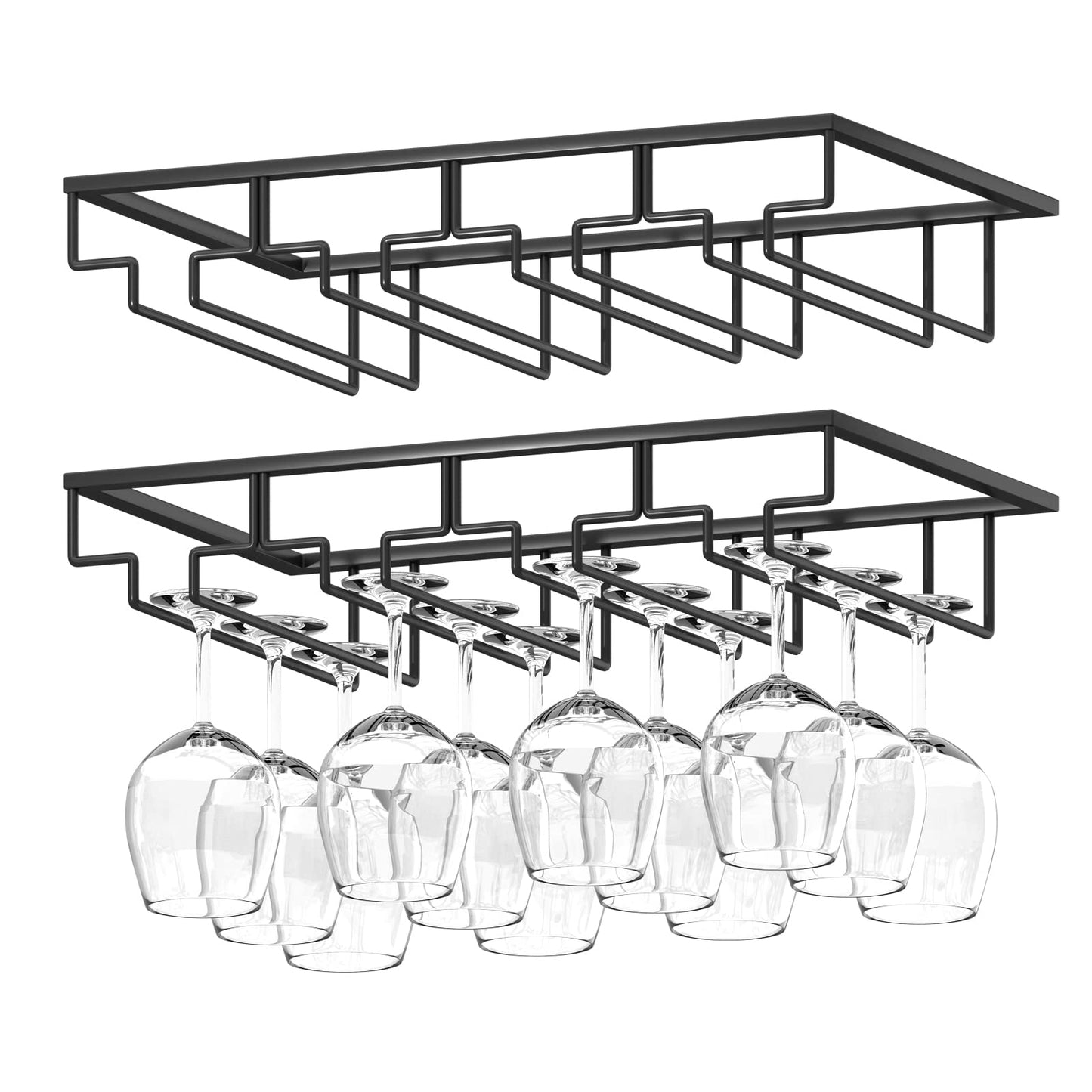 Wtiujhg Wine Glass Rack, Under Cabinet Stemware Rack Wine Glass Holder, 4 Rows Black Metal Wine Glass Storage Hanger Under Shelf for Cabinet Kitchen Bar