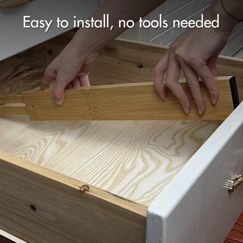 Nirwingly Bamboo Expandable Drawer Dividers Organizers – 4pcs Adjustable Size (17-22") for Kitchen, Bedroom, Bathroom & Office