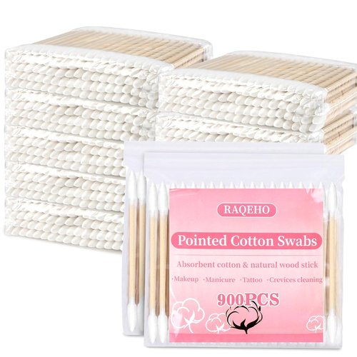 Skiennix 900pcs Pointed Cotton Swabs - Precision Tip Bamboo Sticks for Makeup & Ear Wax Removal