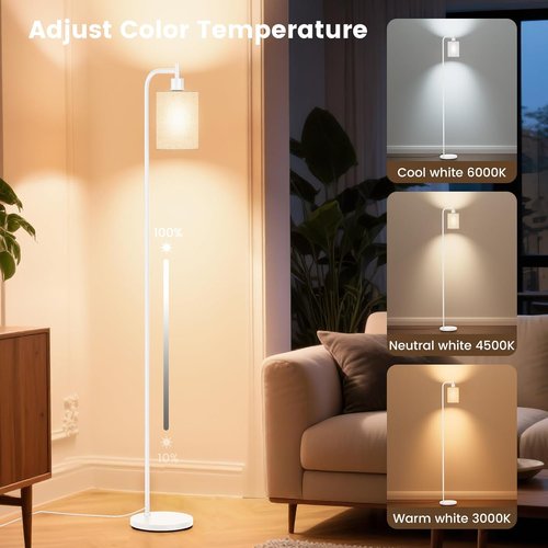 SIBRILLE Dimmable Floor Lamp - Modern Tall Standing Lamp with Remote Control & 3 Color Temperatures | Linen Shade