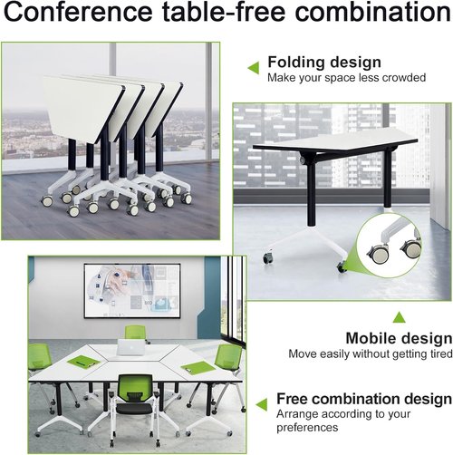 Conference Room Table,Folding Conference Table,Modern Mobile Training Table with Wheels,Rolling Conference Room Tables with Metal Frame,Meeting Seminar Tables,for Meeting Room,Office,Classroom (6pack)