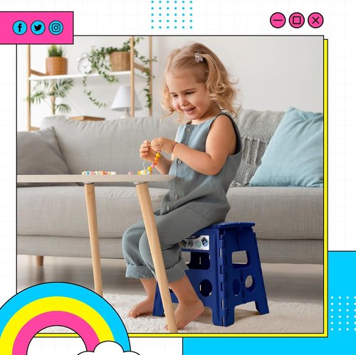 Delxo Folding Step Stool - 13-Inch Non-Slip Design for Kids & Adults | Lightweight & Portable, Blue