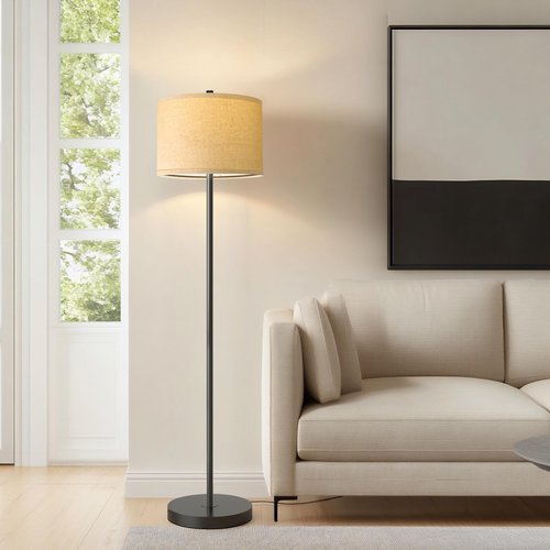Oneach 61" Farmhouse Industrial Floor Lamp for Living Room Standing Floor Lamp Rustic Floor Lamps for Living Room Bedroom Tall Lamps with Rotary Switch for Bedroom with Natural Linen Lamp Shade