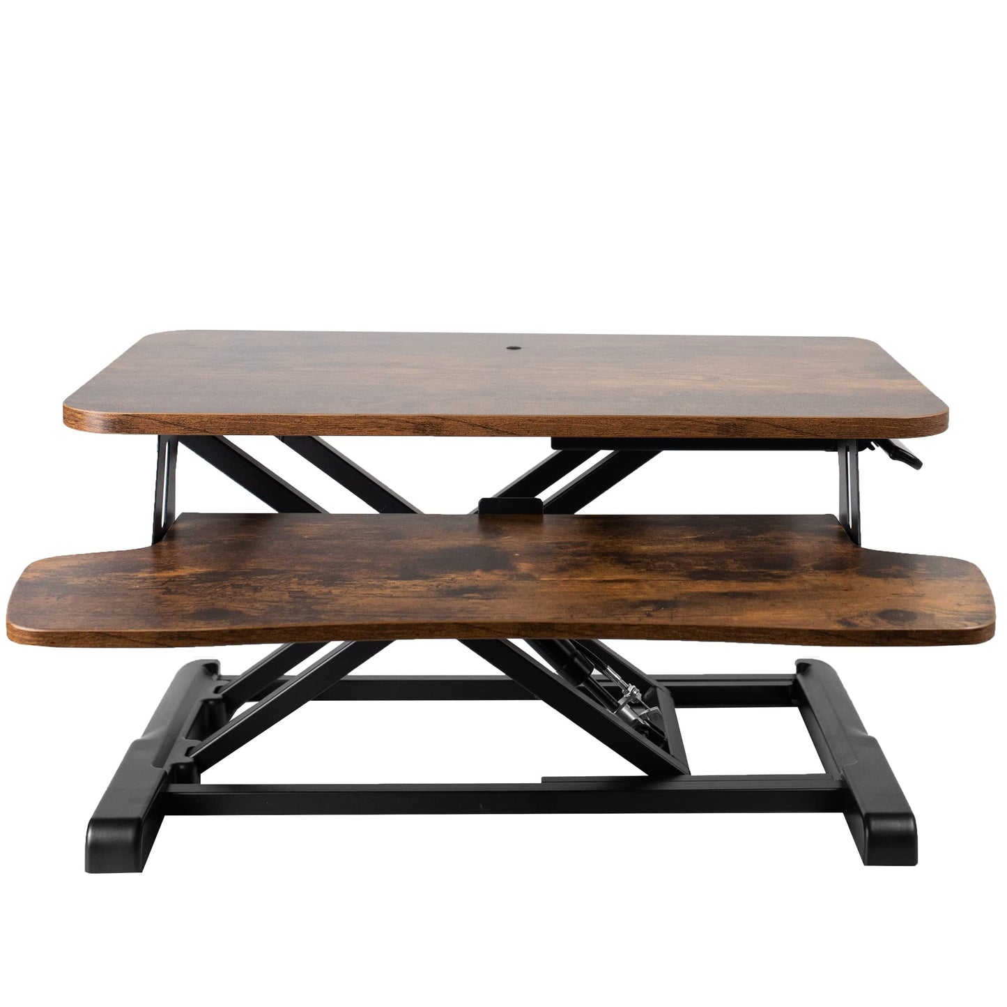 VIVO 26 inch Desk Converter, K Series, Height Adjustable Sit to Stand Riser, Dual Monitor and Laptop Workstation with Keyboard Tray, Rustic Vintage Brown Top, Black Frame, DESK-V026KN