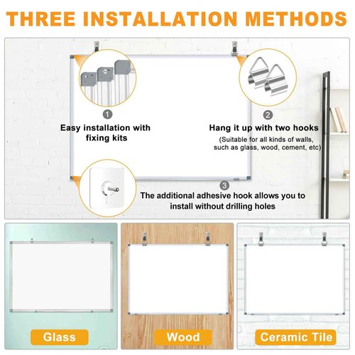 H-Qprobd White Board Dry Erase Whiteboard for Wall 24x18 (2pcs) Magnetic Boards for Office Classroom & Home, Small Wall Whiteboard Including 6 Markers, 10 Magnets, 2 Erasers & 10 Adhesive Hooks