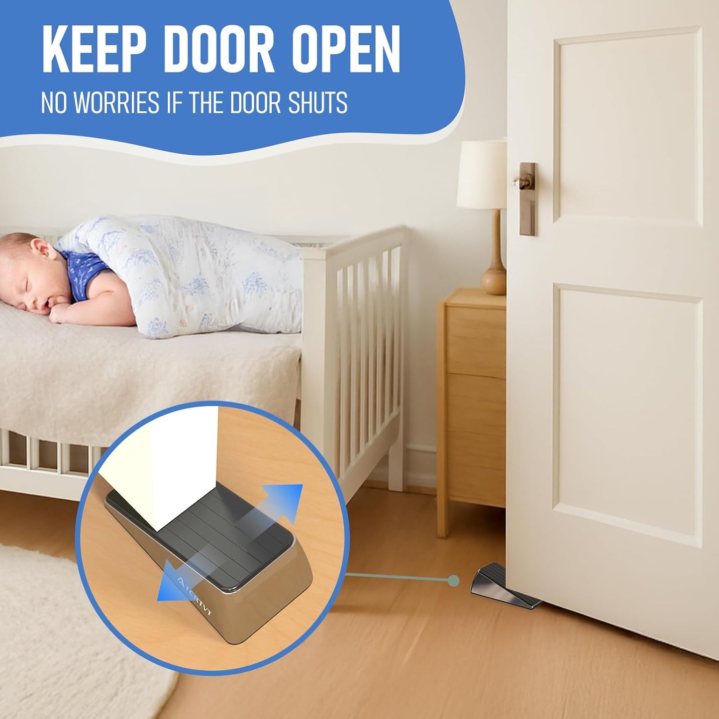 Skiennix Heavy Duty Door Stopper Wedge - Premium Brushed Stainless Steel, Set of 2 with Adhesive Holder