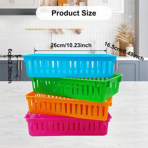 KWAGOCAR 8-Pack Classroom Storage Baskets - Colorful Plastic Organizers for Desk & Home | Small Pencil Holder Trays