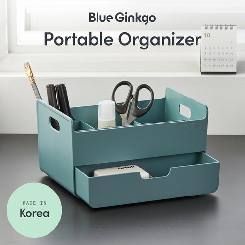 Blue Ginkgo Portable Desk Organizer - Compact 3-Compartment Storage for Office & Crafts | Green