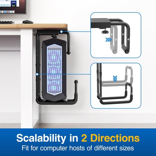 Heavy Duty Adjustable Under Desk PC Mount- 2 Directions Adjustable Computer CPU Holder - Under Desk PC Stand Holds Up to 70 Lbs, Choose One from 2 Different Lengths of Screws to Secure to Desk.