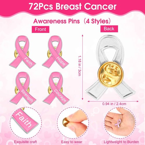 Janlaugh 72 Sets Breast Cancer Awareness Accessories 2 in 1 Pen with Stylus Tip Pink Ribbon Pin Breast Cancer Awareness Bulk Items Survivor Gifts Hope Cards Gift Bags Pink Ribbon Accessories