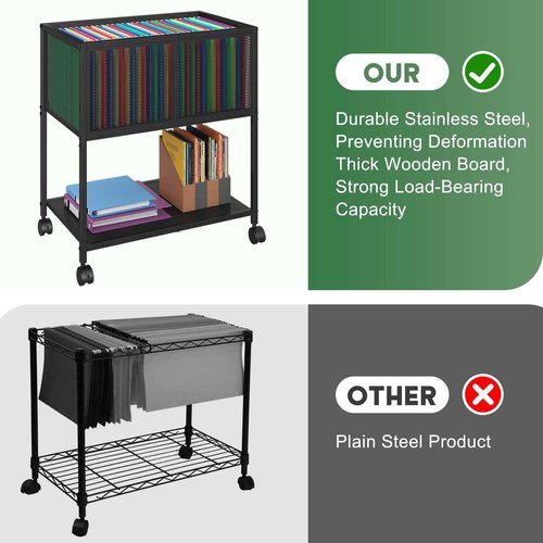 Sbanmao Rolling File Cart, Mobile File Cabinet with Wheels Hanging Files, Metal Hanging File Folder Cart File Organizer Fit Letter Size for Home Office, Black (Patent Pending)