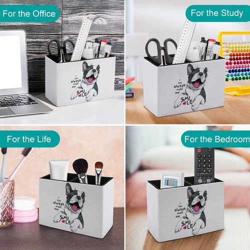 Niapessel Pencil Holder for Desk, Funny Boston Terrier Dog Pen Holder Storage Desktop Pen Organizer Desk Pencil Organizer Makeup Brush Holder for Office School College Leather