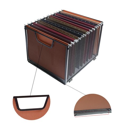 SREGGSIY Modern Black Metal Mesh Hanging File Organizer, Office/School/Home File Crate, 13.8 x 12 x 10 inches