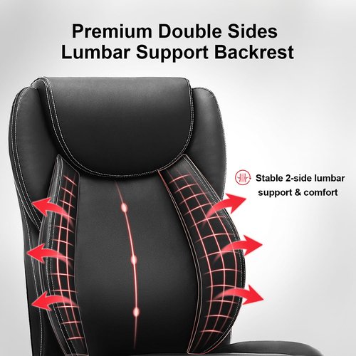 amseatec Office Chair, Big and Tall 400 Lbs Ergonomic Home Computer Desk Leather Chair with Padded Flip Arms, Adjustable Tilt Lock, Double Lumbar Support, Swivel Chair for Working & Study(Black)