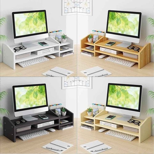 Catekro Monitor Stand Riser, 2 Tiers Wood Monitor Riser Stand with Storage Organizer, Multi-Purpose Desktop Organizer Riser for Computer,Laptop,Printer(White Maple Wood)