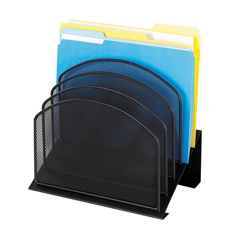 Safco Onyx Desk Organizer, 5 Tiered Vertical Compartments, Office and Classroom Mailbox , Paper and Mail Sorter, Steel Mesh, Black