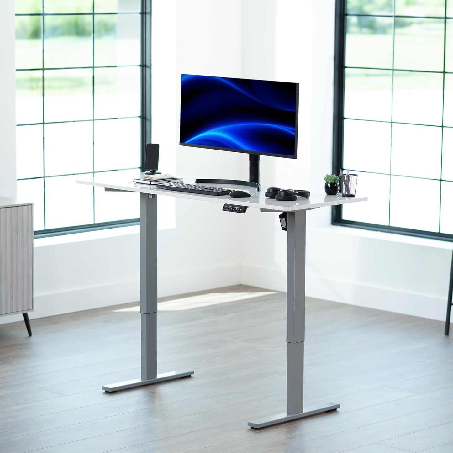 VIVO Electric Standing Desk - Memory Height Adjustment, 60 x 24 in, White Marble Top, Gray Frame