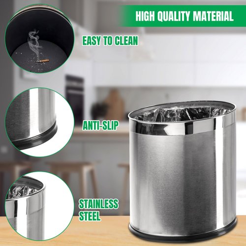 Brelso 'Invisi-Overlap' Open Top Stainless Steel Trash Can, Small Office Wastebasket, Modern Home Décor, Oval Shape