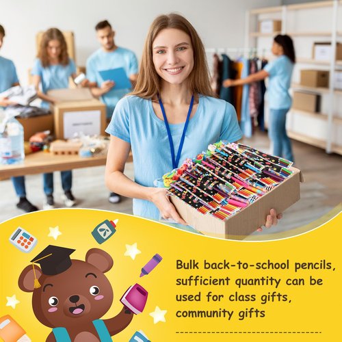 Back to School Supplies Gifts for Students, 48 Pcs Welcome Back to School Pencils with Cartoon Animal Pencil Erasers Toppers, 24 Pcs Cards, 24 Pcs Clear Bags Backk to Schol Stuff First Day of Sch