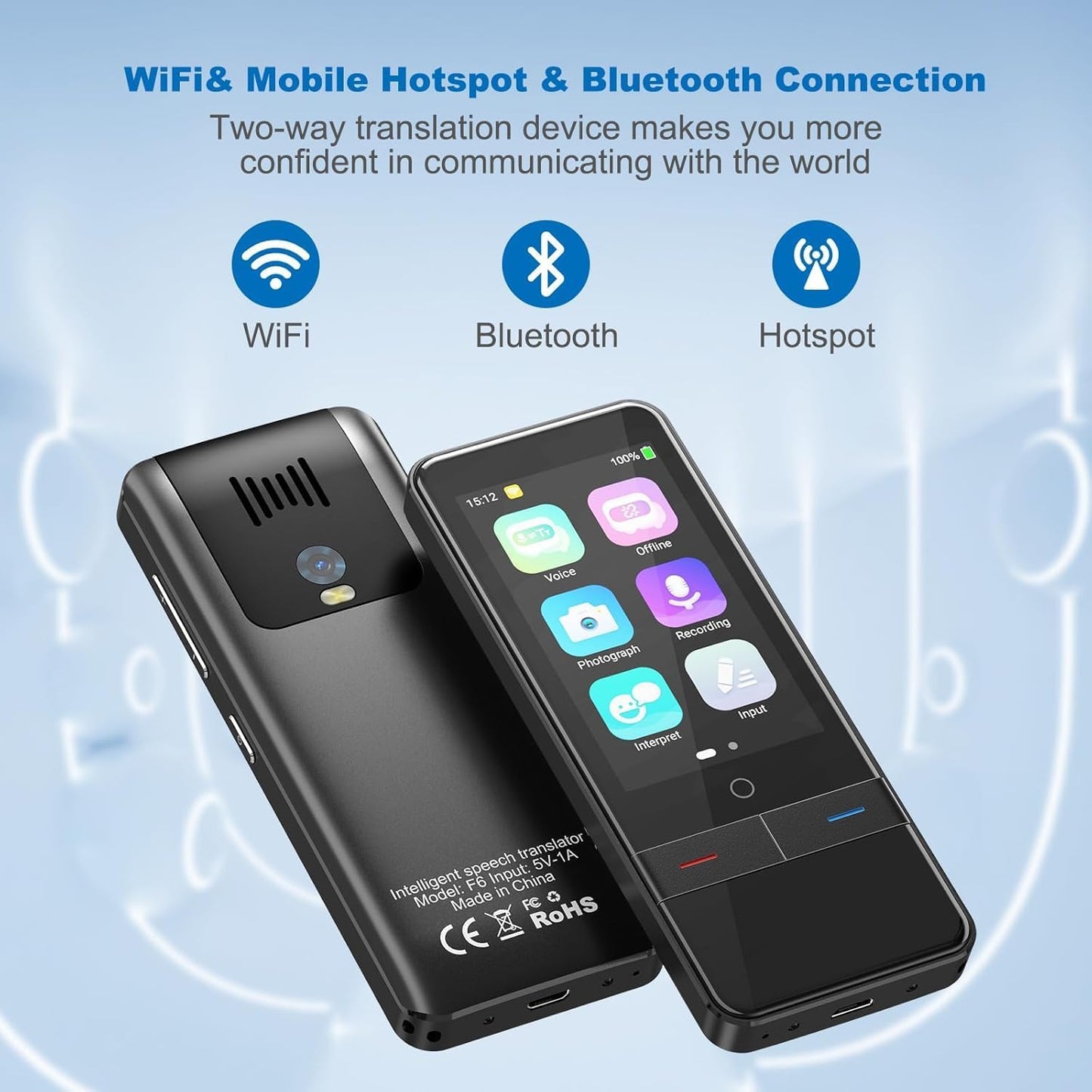 Skiennix Language Translator Device - 139 Languages Offline & Online | Portable Two-Way Instant Translation (Black)