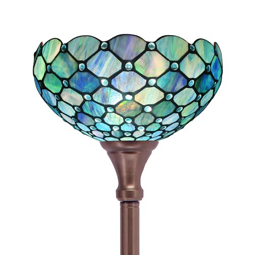 Tiffany Floor Lamp Torchiere Stained Glass Torch Lamp 12X12X67 Inch Antique Standing Corner Light (Sea Blue Pearl)
