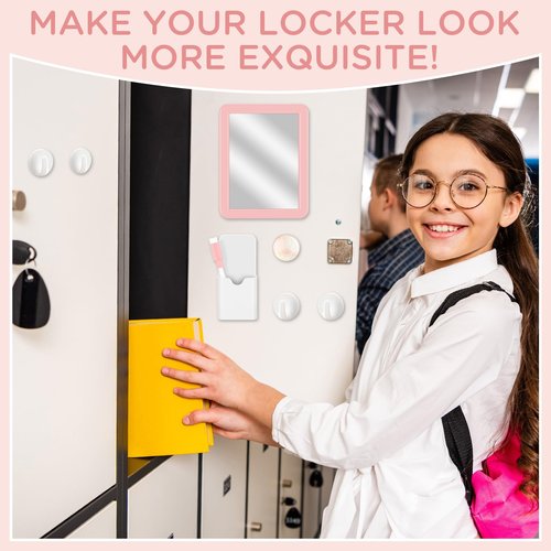 Chuangdi 24 Pcs Locker Accessories Kit Magnetic Organizer Set with Mirror Whiteboard Locker Rug Storage Box LED Light and Hook Back to School Essentials Decoration for Girls School Supplies(Pink)