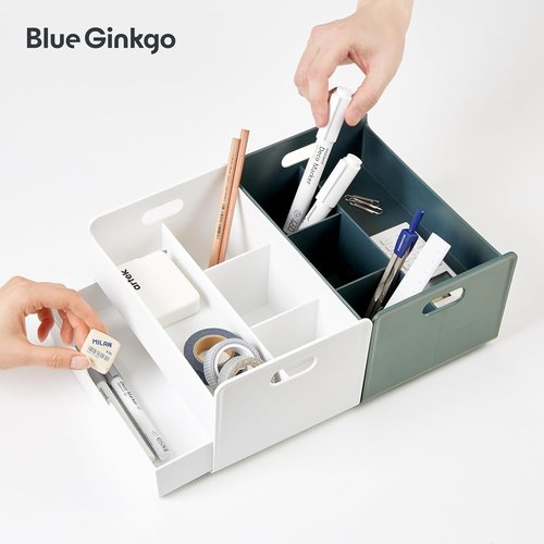 Blue Ginkgo Portable Desk Organizer - Compact 3-Compartment Storage for Office & Crafts | Green
