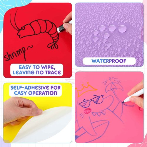 120 Pieces Colorful Large Dry Erase Dots Circles 11 Inch Removable Vinyl Table Stickers Wall Decals Spots with 16 Pieces Whiteboard Markers for Classroom Teacher Students Home Desk Wall